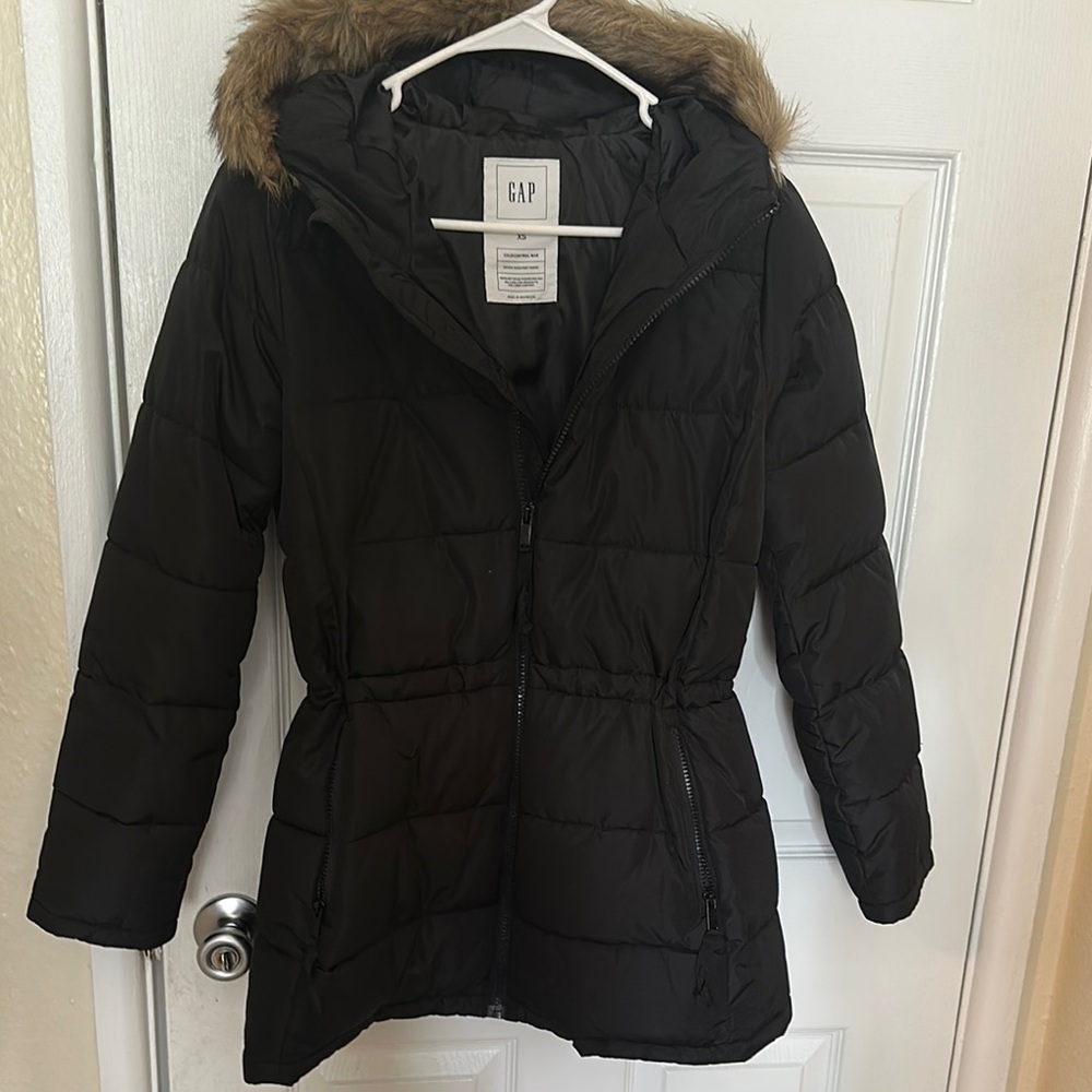 GAP Dark Coat with Faux Fur Trim